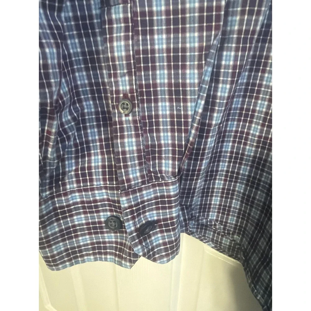 Banana Republic Mens Plaid Button Down Shirt Burgundy Blue L 16-16.5